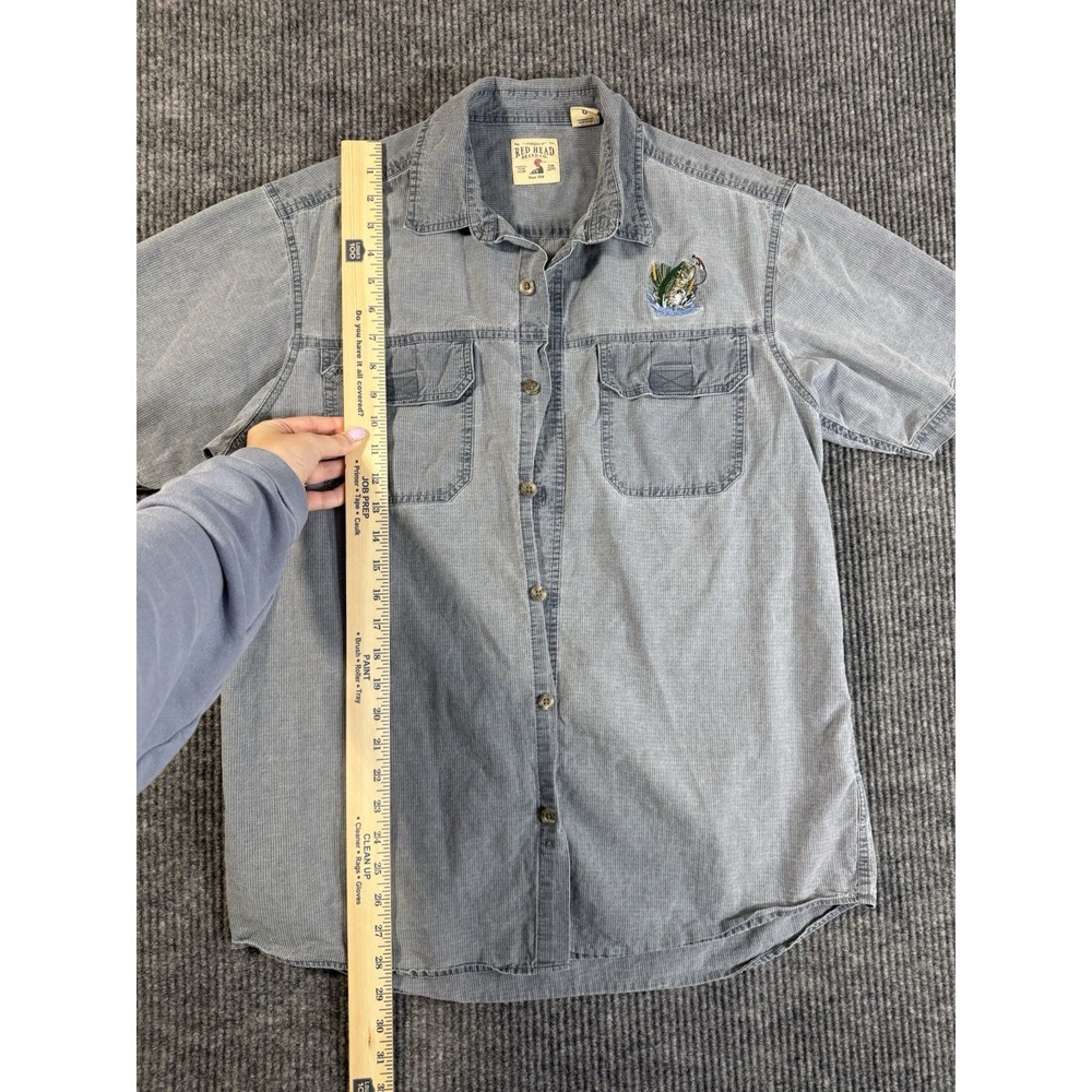 RedHead Men's Gray Chambray Short Sleeve Button-Up Cotton Shirt Fish L - Picture 8 of 8